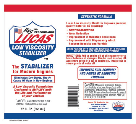 Low Viscosity Stabilizer 12 Ounce - Lucas Oil | Universal Auto Spares