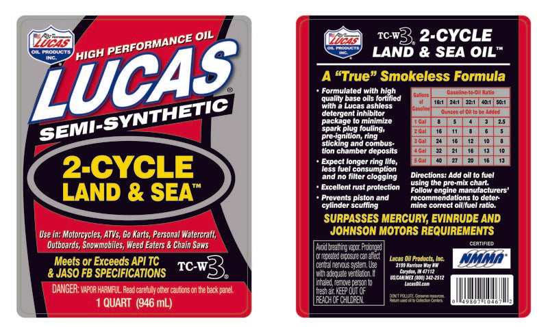 Semi-Synthetic TC-W3 2-Cycle Land & Sea Oil 946mL - Lucas Oil