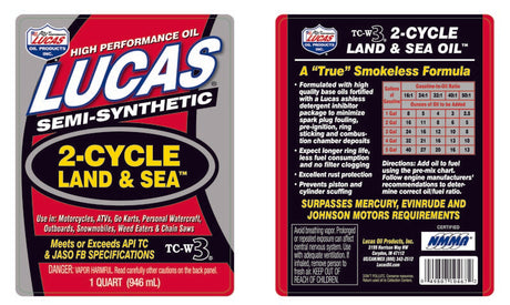 Semi-Synthetic TC-W3 2-Cycle Land & Sea Oil 946mL - Lucas Oil