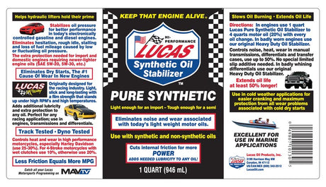 Pure Synthetic Oil Stabilizer 1 Quart - Lucas Oil | Universal Auto Spares