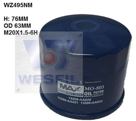 Oil Filter Z495 Fits Subaru WZ495NM - Wesfil