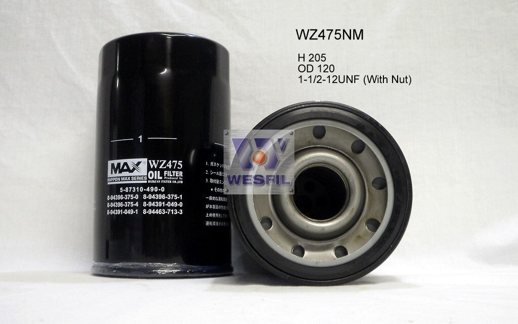 Oil Filter Z475/Z705 Fits Isuzu WZ475NM - Wesfil