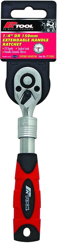 1/4" DR 150mm Extendable Handle CR-V Ratchet With 72 Teeth Range - PKTool
