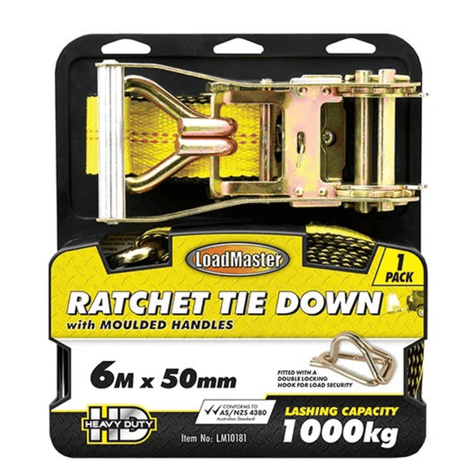 1 Piece 4.5, 6, 10 Meters Ratchet Tie Down, Locking Hooks, Padded Handles - LoadMaster 6 Metre