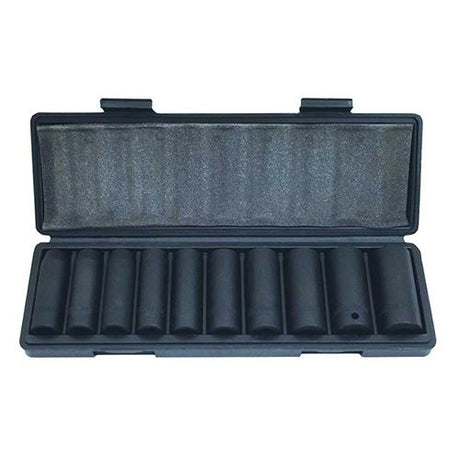 10 Piece 1/2” 6PT Metric CR-V Deep Impact Socket Set - PKTool