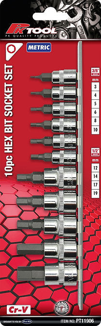 10 Piece 3/8” & 1/2” DR Metric Hex Bits Socket Set - PKTool