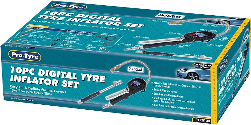 10 Piece Digital Tyre Inflator Set - ProTyre