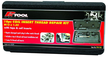 10 Piece M12 Coil Insert Thread Repair Tool Set - PKTool