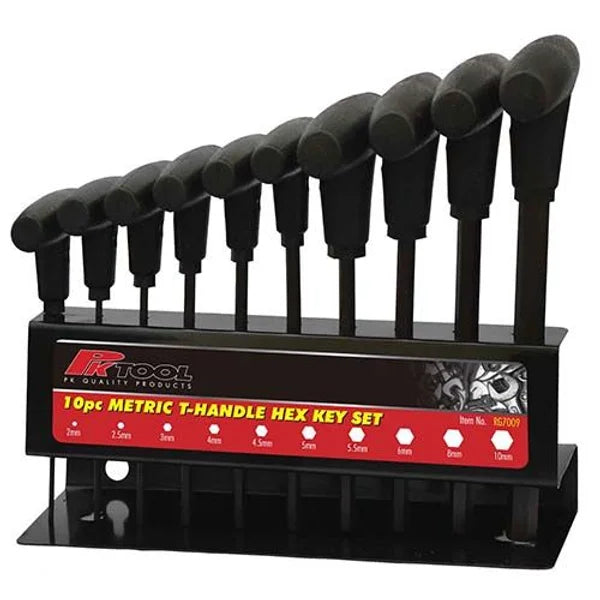 10 Pieces Metric CR-V T-Handle Hex Key Set Metal Storage Stand - PKTool