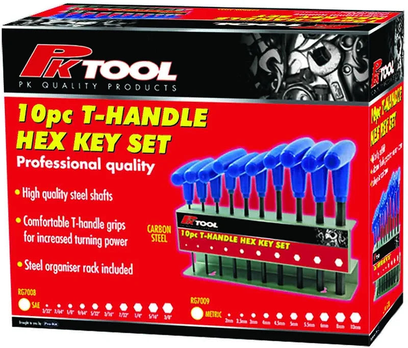 10 Pieces Metric CR-V T-Handle Hex Key Set Metal Storage Stand - PKTool
