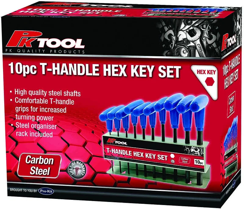 10 Pieces SAE T-Handle Hex Key Set Metal Storage Stand - PKTool