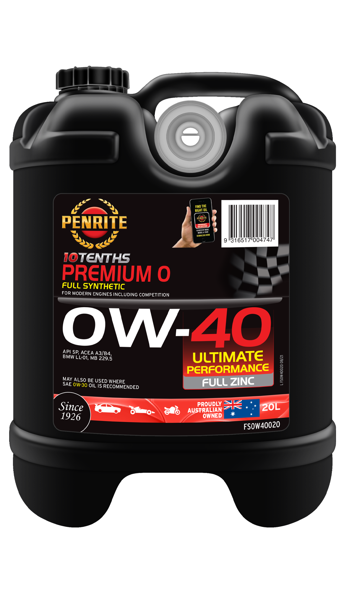 10 Tenth Premium 0W-40 (Full Synthetic) - Penrite 20L