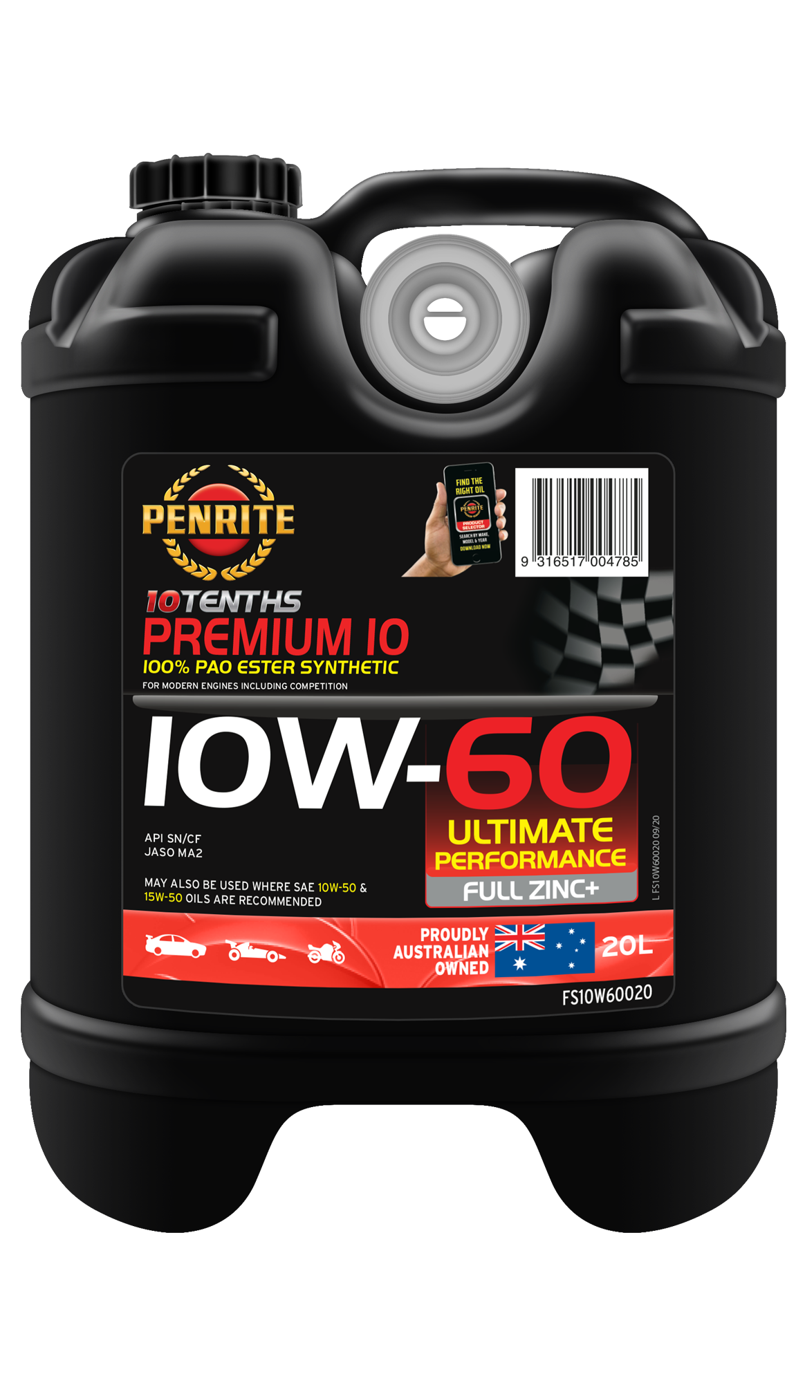 10 Tenth Premium 10W-60 (100% PAO & ESTER) - Penrite 20L