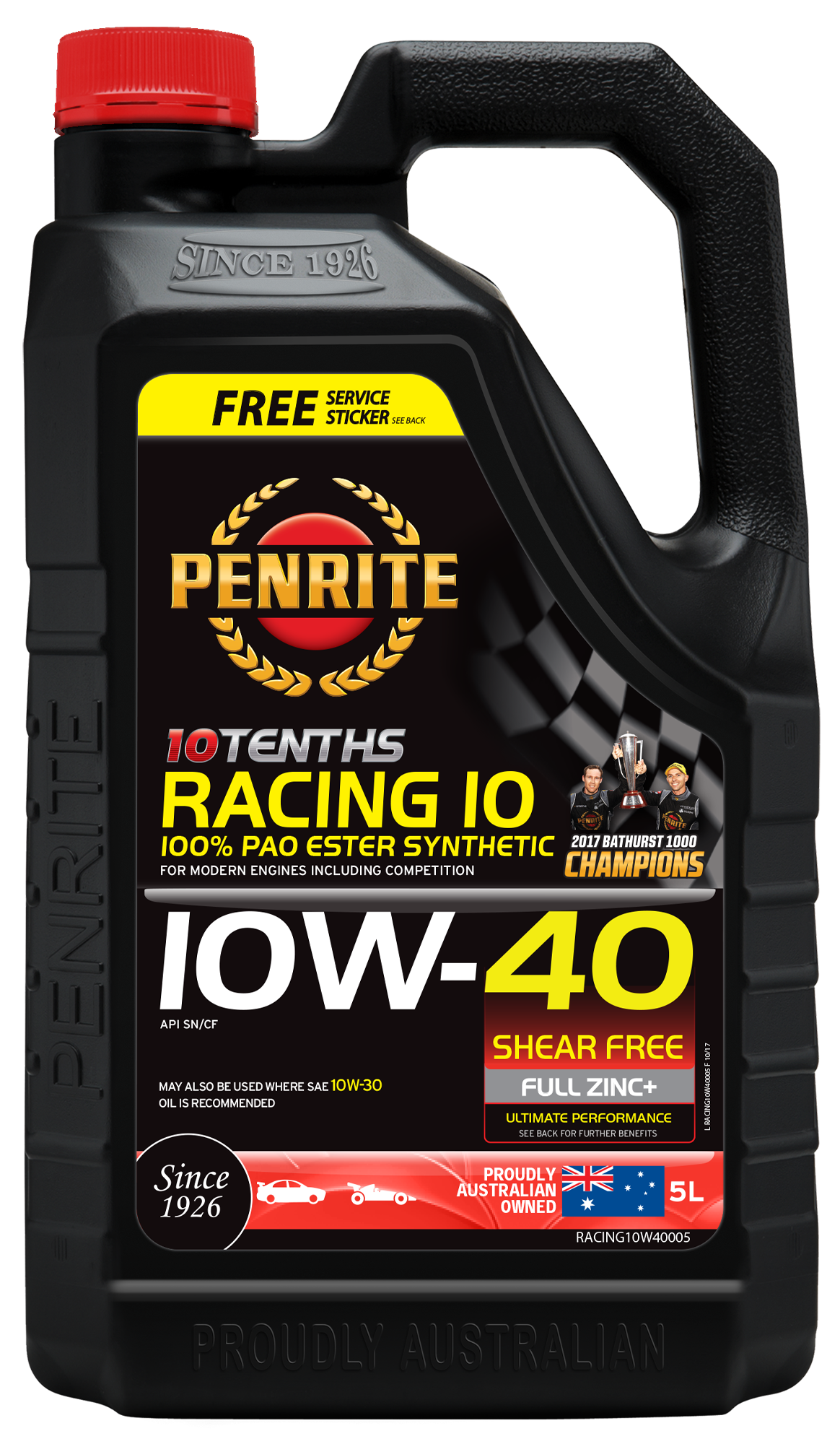 10 Tenth Racing 10W-40 (100% PAO & ESTER) - Penrite 4 X 5 Litre (Carton Only)