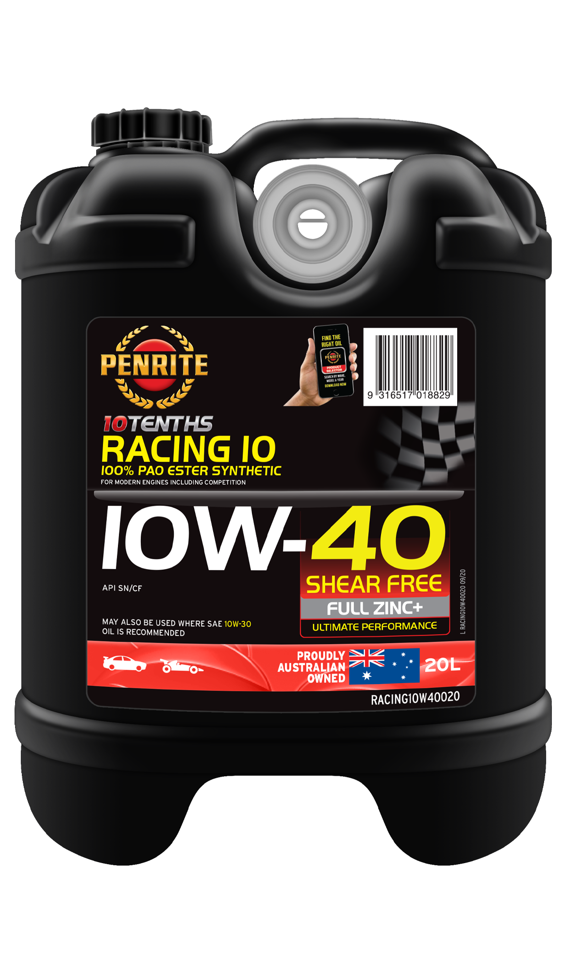 10 Tenth Racing 10W-40 (100% PAO & ESTER) - Penrite 4 X 5 Litre (Carton Only)