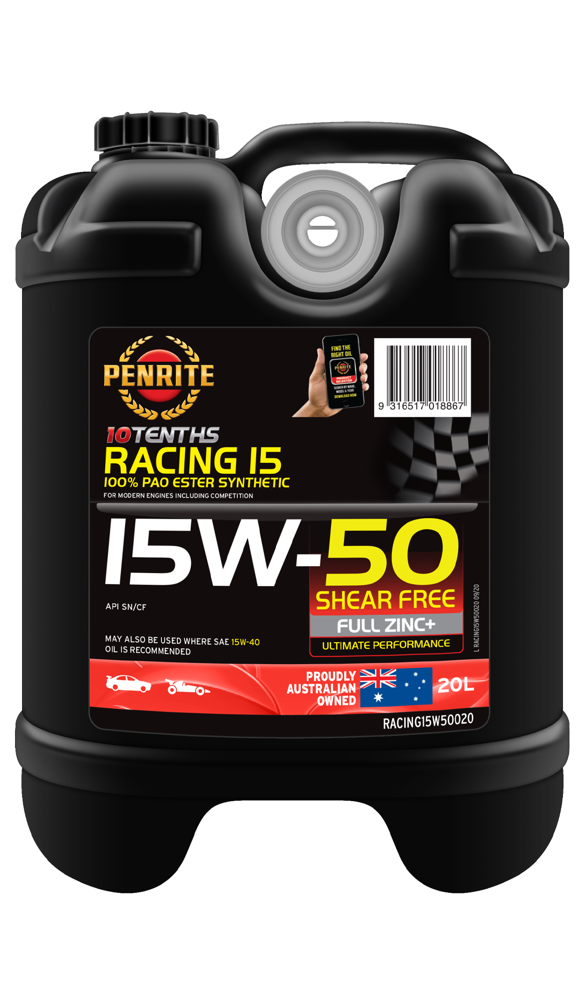 10 Tenth Racing 15W-50 (100% PAO & ESTER) - Penrite 4 X 5 Litre (Carton Only) | Universal Auto Spares