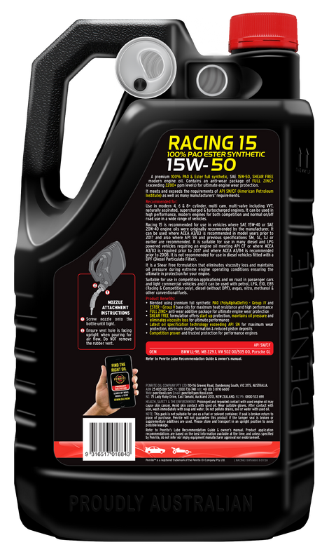 10 Tenth Racing 15W-50 (100% PAO & ESTER) - Penrite 4 X 5 Litre (Carton Only)