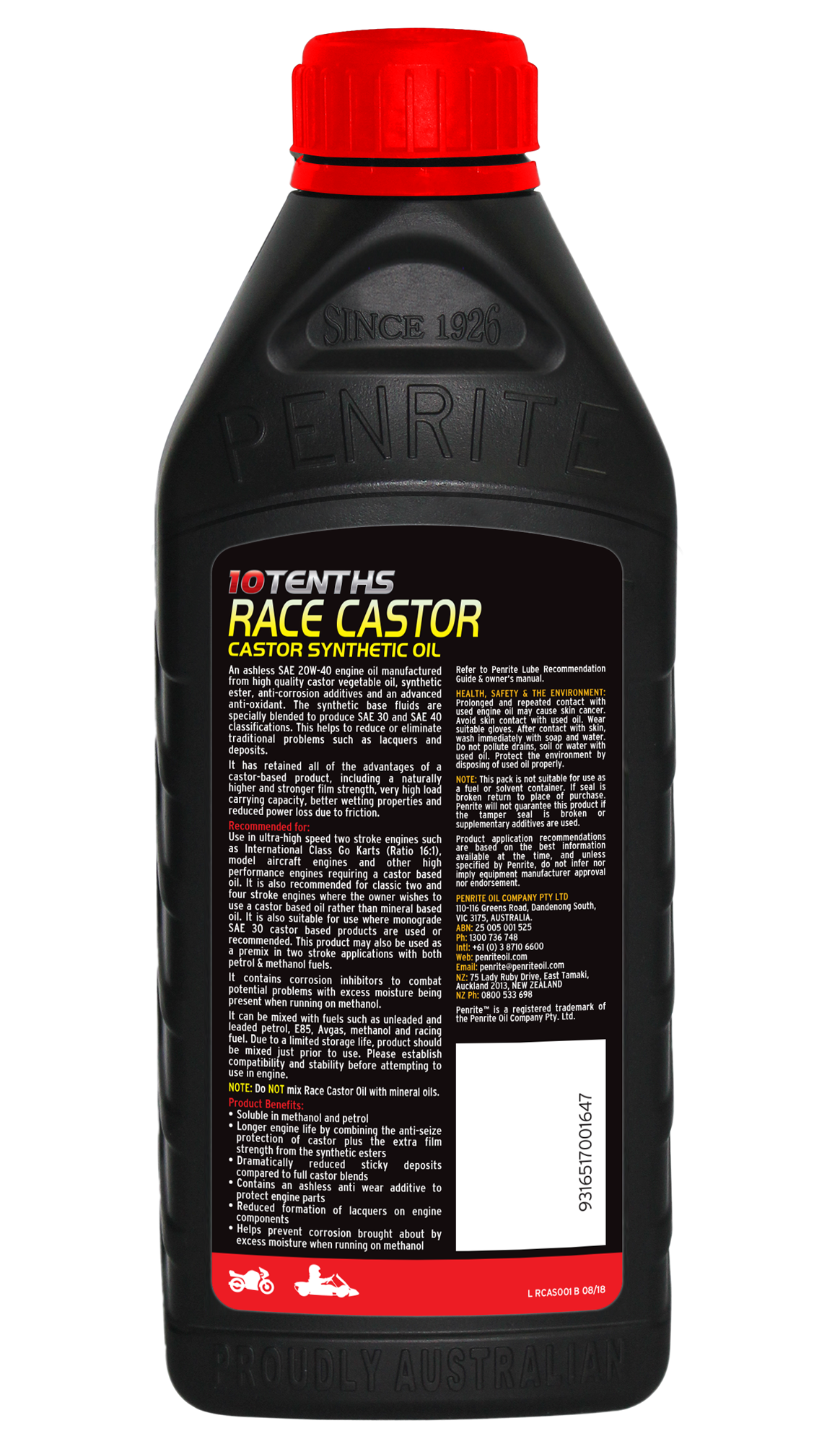 10 Tenths Race Castor Oil 20W-40 (Full Synthetic) - Penrite | Universal Auto Spares