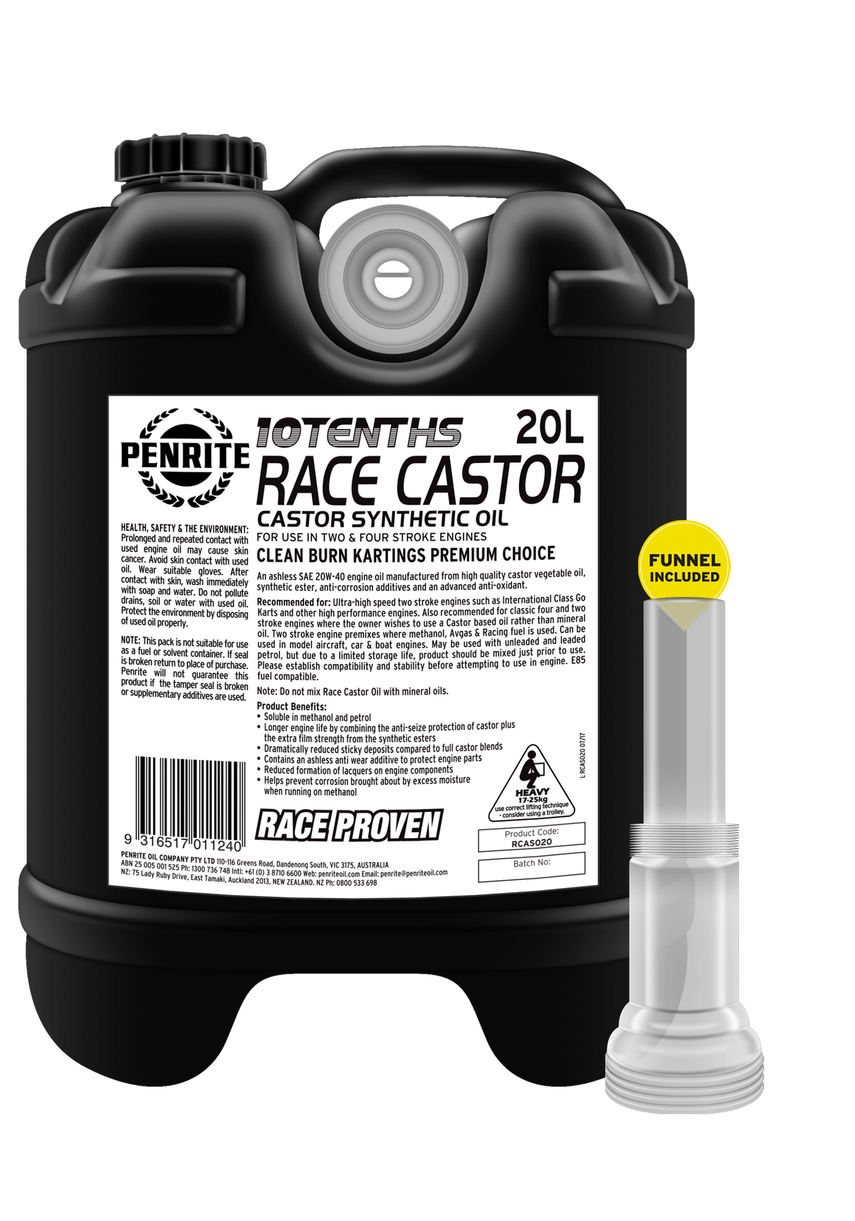 10 Tenths Race Castor Oil 20W-40 (Full Synthetic) - Penrite 20L