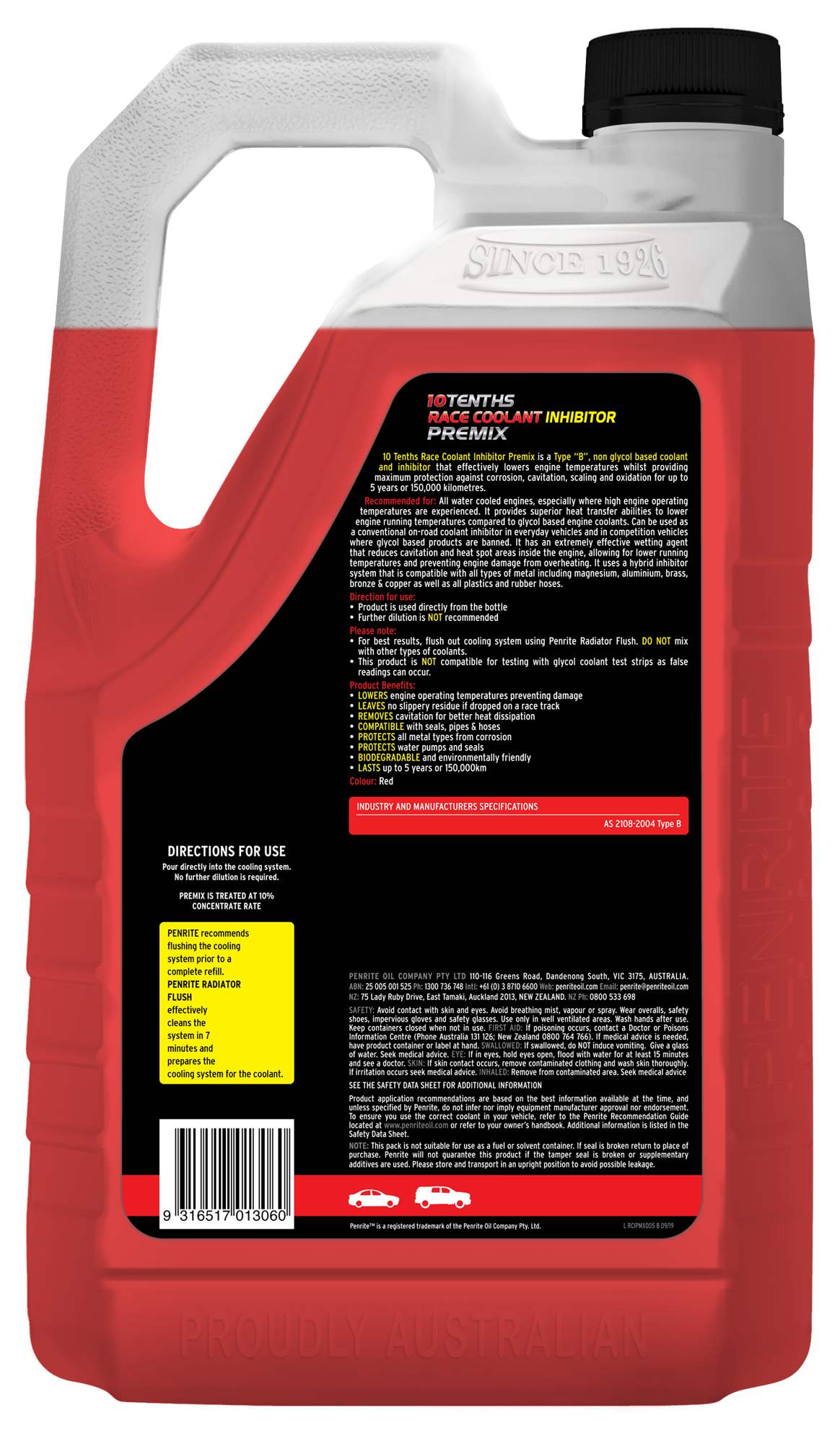 10 Tenths Race Coolant Inhibitor Premix 5L - Penrite
