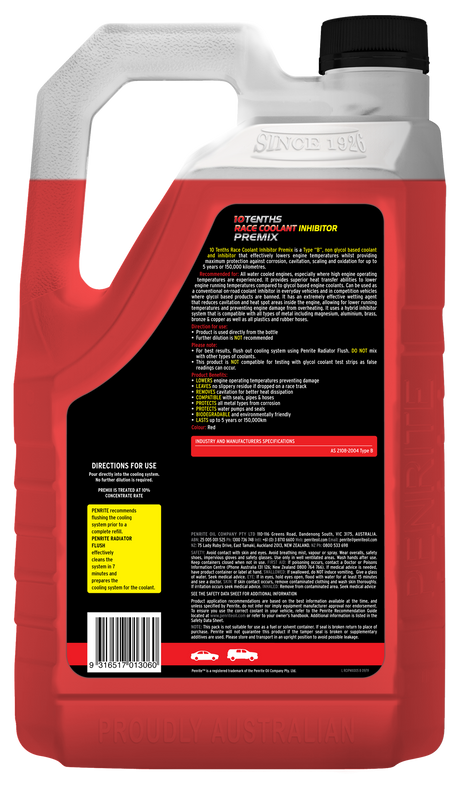 10 Tenths Race Coolant Inhibitor Premix 5L - Penrite | Universal Auto Spares