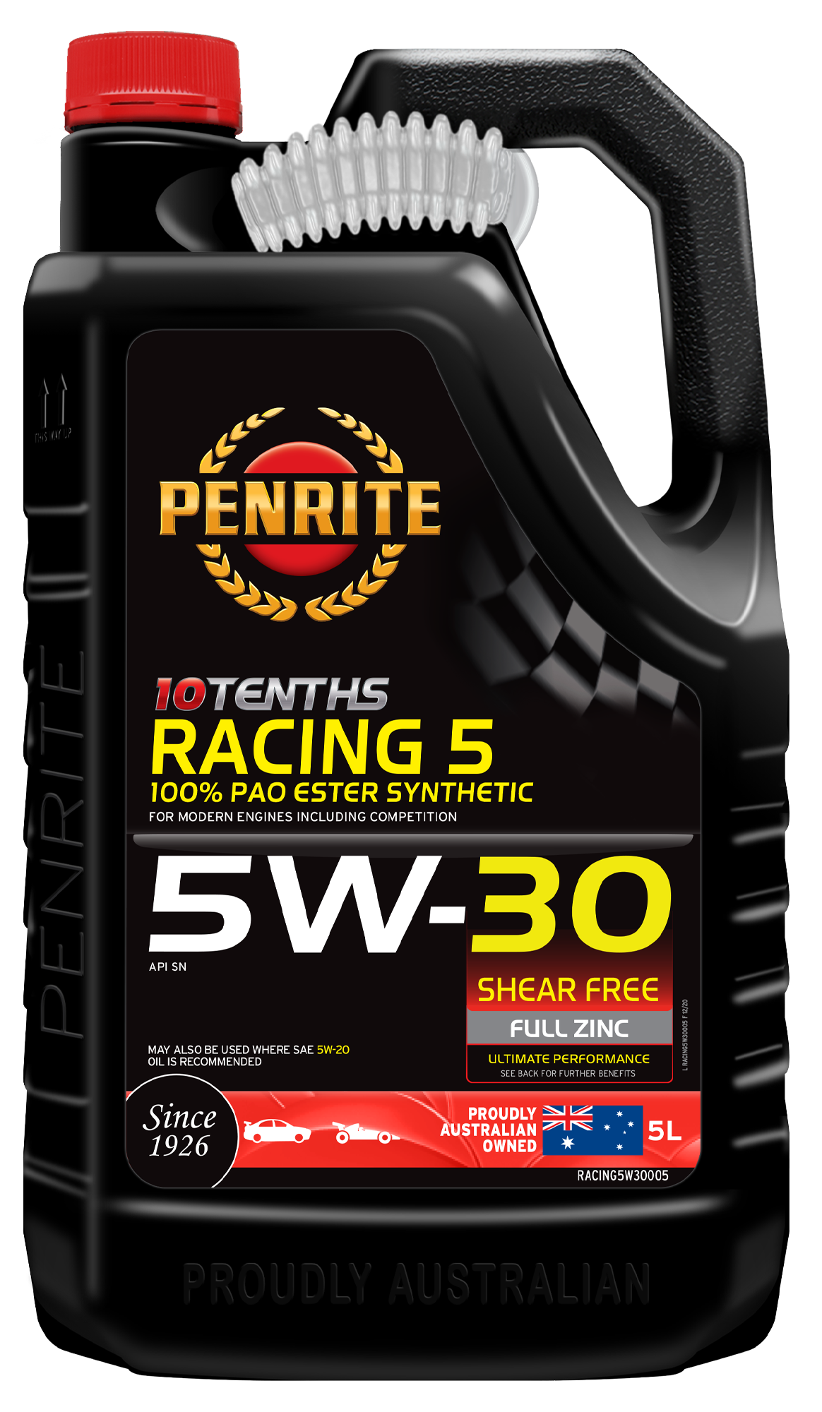10 Tenths Racing 5W-30 (100% PAO & ESTER) - Penrite 4 X 5 Litre (Carton Only) 5L
