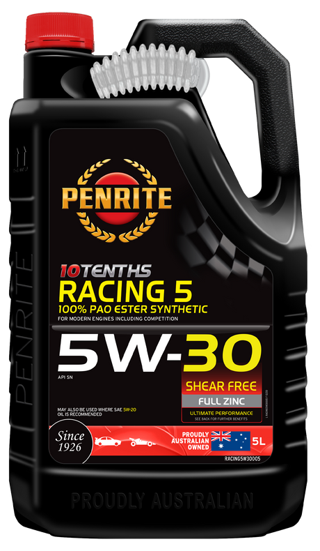 10 Tenths Racing 5W-30 (100% PAO & ESTER) - Penrite 4 X 5 Litre (Carton Only) 5L