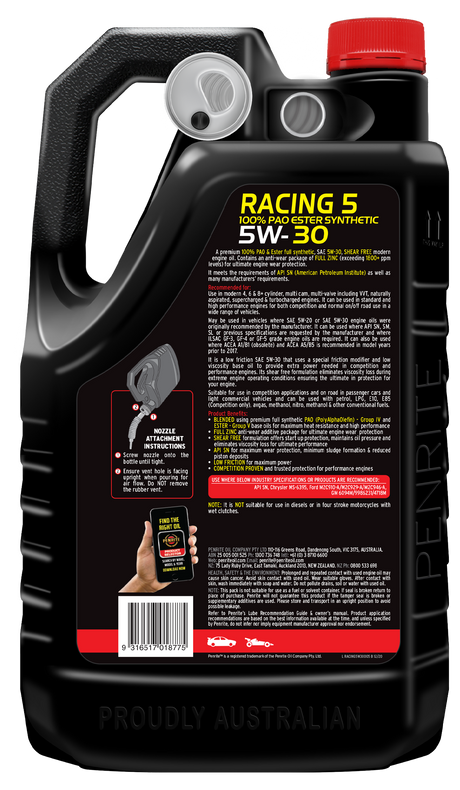 10 Tenths Racing 5W-30 (100% PAO & ESTER) - Penrite 4 X 5 Litre (Carton Only)
