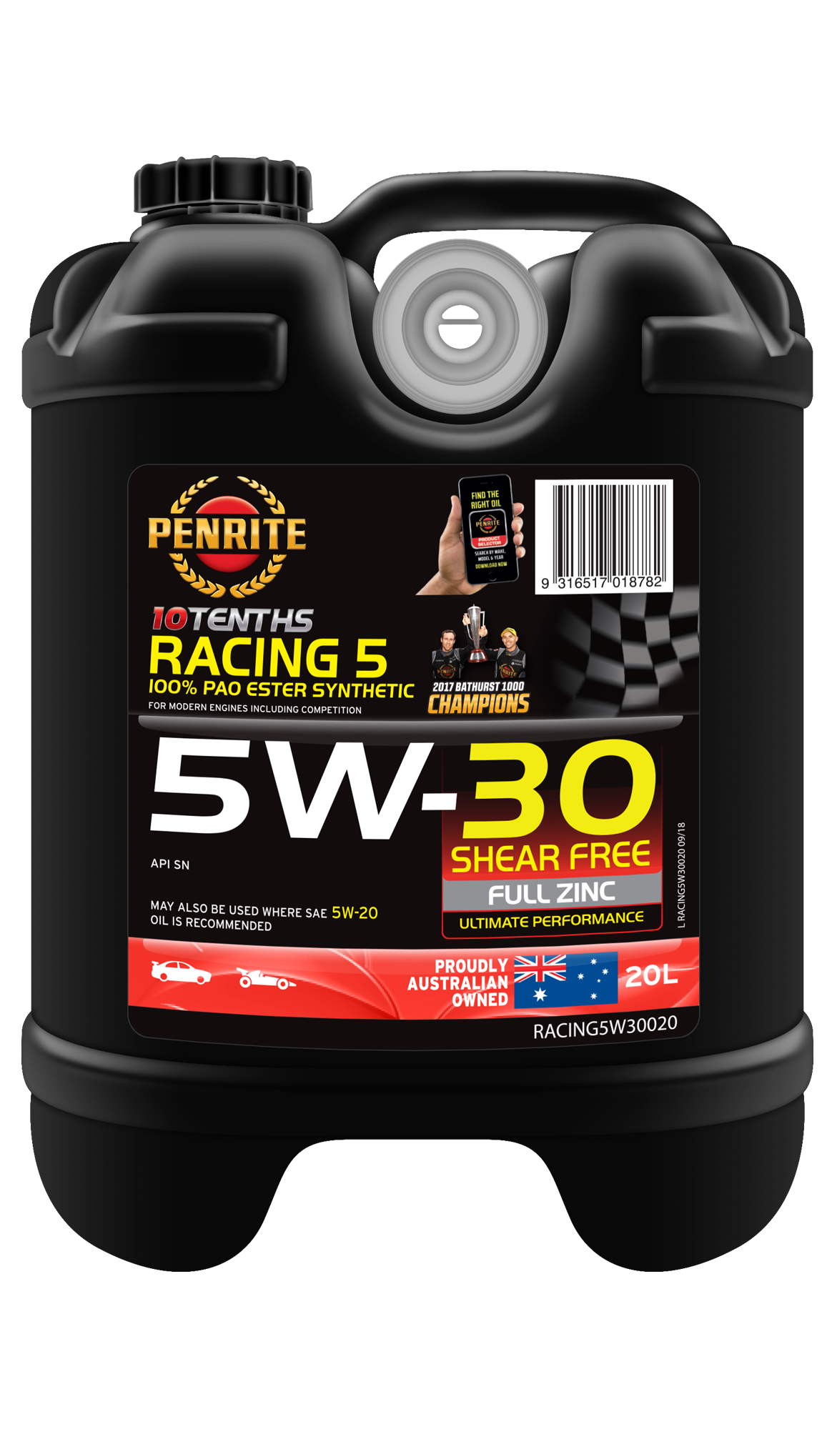 10 Tenths Racing 5W-30 (100% PAO & ESTER) - Penrite 4 X 5 Litre (Carton Only) 20L