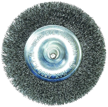 100mm (4”) Flat Wire Wheel Brush With 1/4” Drill Adaptor Shaft - PKTool | Universal Auto Spares