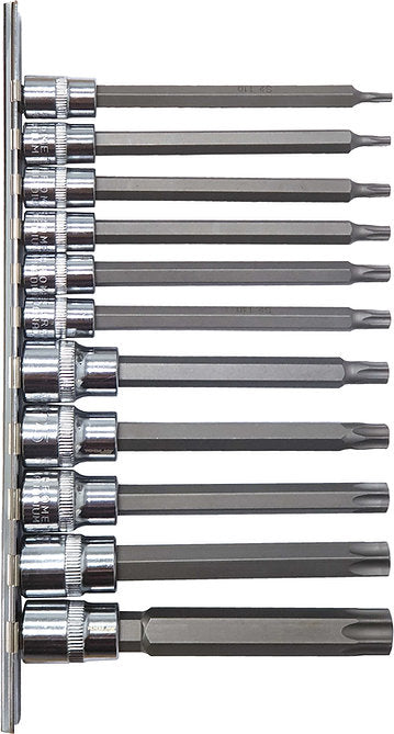 11 Piece 1/4” & 3/8” DR 6PT Long Star Bit Socket Set - PKTool
