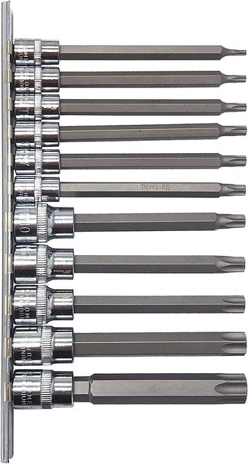 11 Piece 1/4” & 3/8” DR 6PT Long Tamper Star Bits Socket Set - PKTool