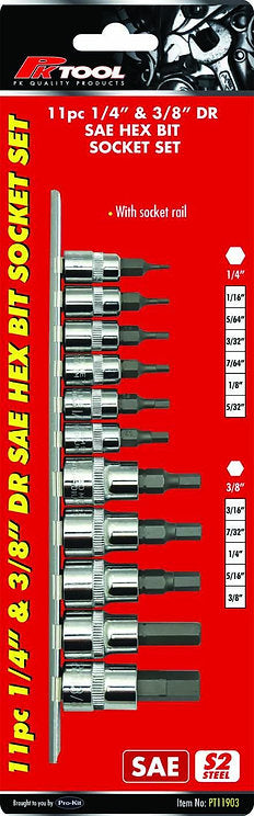 11 Piece 1/4” & 3/8” DR Sae Hex Bits Socket Set - PKTool
