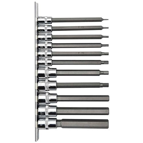 11 Piece 1/4” & 3/8” Metric 100mm Hex Bits Socket Set - PKTool