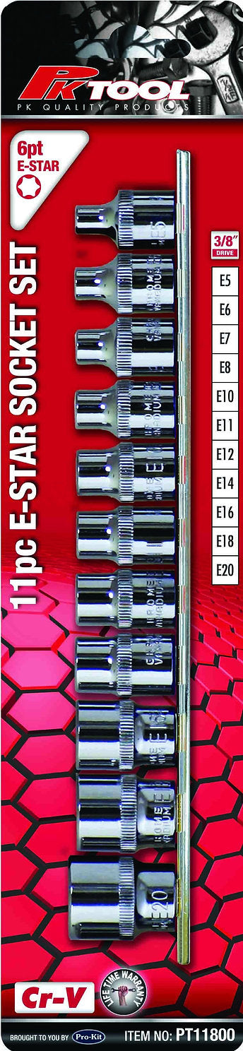 11 Piece 3/8” DR E-Star Socket Set CR-V - PKTool