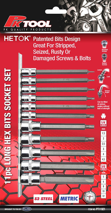 11 Piece Hetok Long Hex Bits Socket Set - PKTool