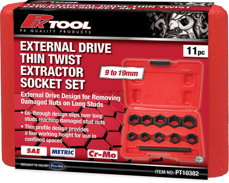 11 Pieces External Drive Thin Twist Extractor Socket Set - PKTool | Universal Auto Spares