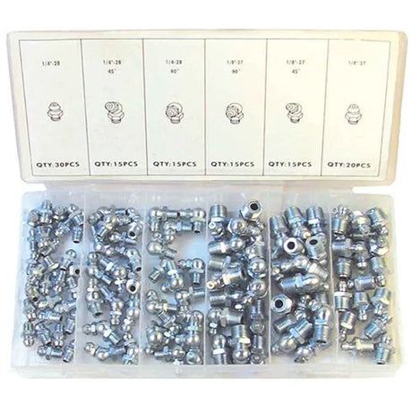 110 Piece Grease Nipple Assortment 110PC SAE 1/4'' & 1/8'' - PKTool