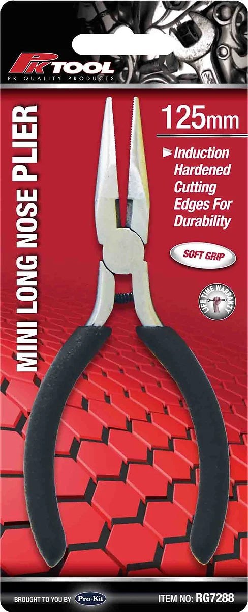 125mm (5”) Mini Long Nose Plier Tapered Nose, Spring Hinge - PKTool