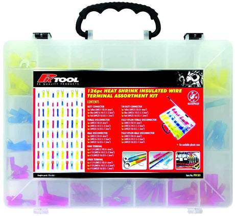 126 Piece Heat Shrink Insulated Wire Terminals Assortment Kit - PKTool