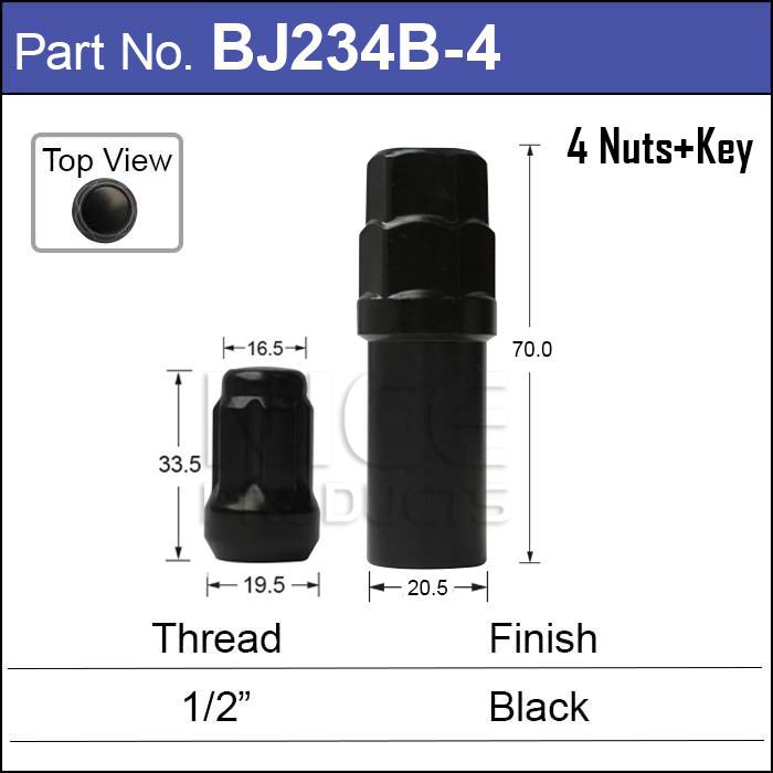 Lock nuts Black (4) BJ234B-4 - Nice Products | Universal Auto Spares