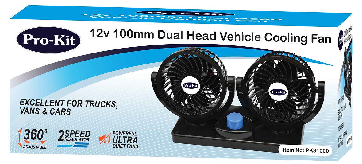 12v 100mm (4”) Dual Head Vehicle Fan - PKTool