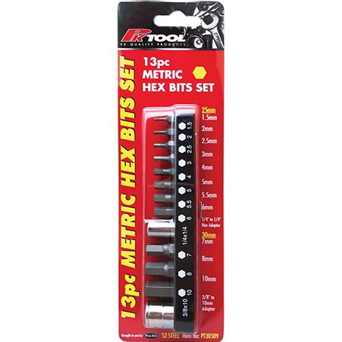 13 Piece 1/4” DR & 10mm Hex Metric Hex Bits Set - PKTool