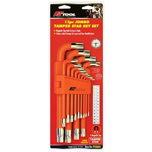 13 Pieces Jumbo Long Tamper Star Hex Key Set With Magnetic End Tips - PKTool
