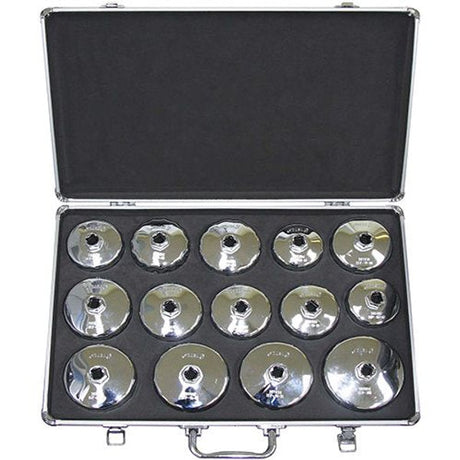 14 Pieces Oil Filter Removal Cup Professional Kit Chrome Finish - PKTool | Universal Auto Spares