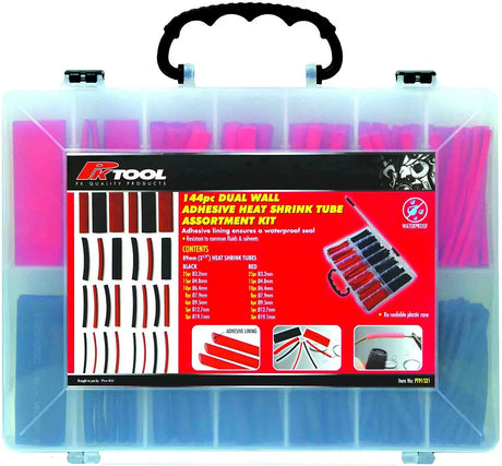 144 Piece Duel Wall Adhesive Heat Shrink Tube Assortment Kit - PKTool | Universal Auto Spares