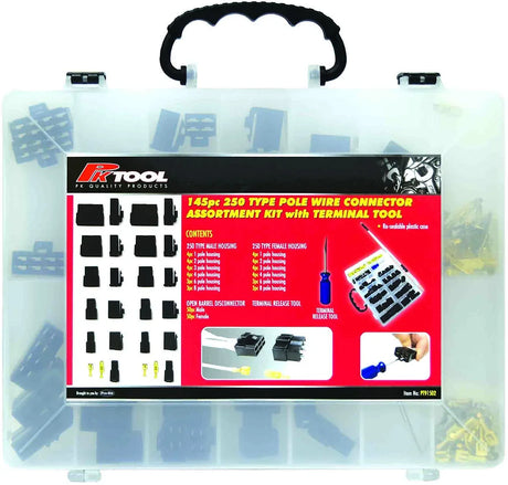 145 Piece 250 Type Pole Wire Connector Assortment Kit with Terminal Tool | Universal Auto Spares