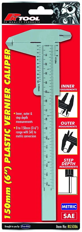 150mm (6”) Plastic Caliper Millimetres & Inches - PKTool