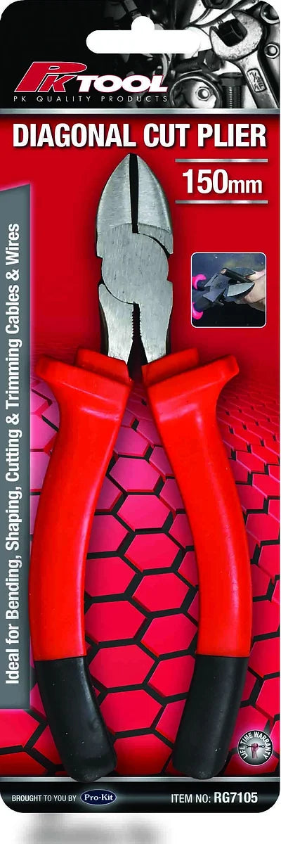 150mm (6”) Side Cutter Pliers Long Cutting Edge Serrated Gripping Edge - PKTool