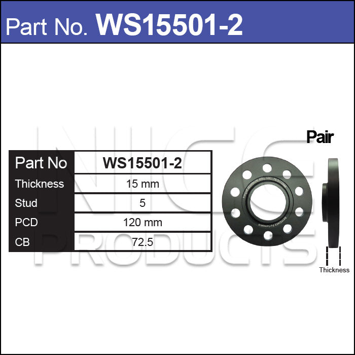 Hub Centric Wheel Spacers WS15501-2 - Nice Products | Universal Auto Spares